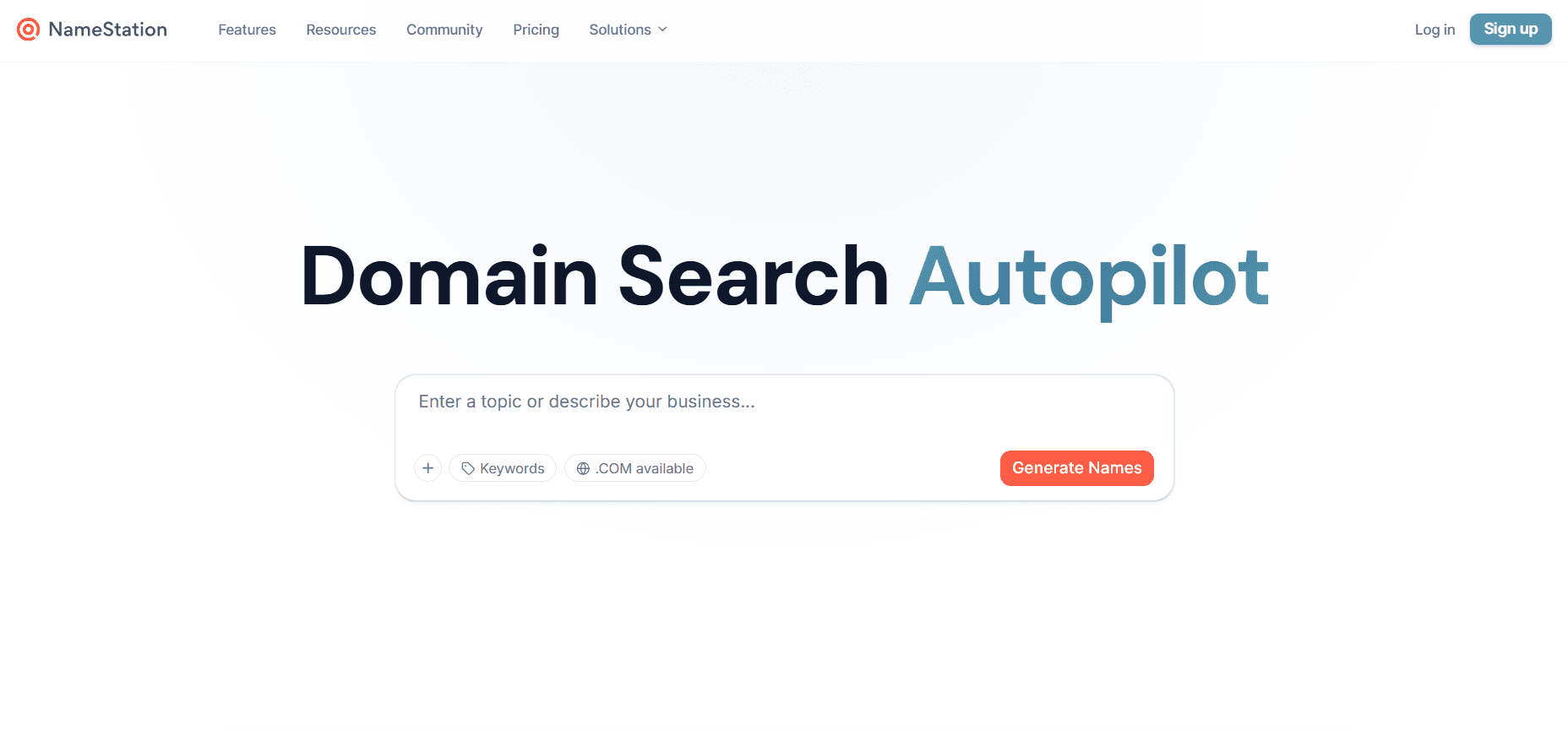 NameStation domain search results showing hundreds of available domain names across multiple naming strategies