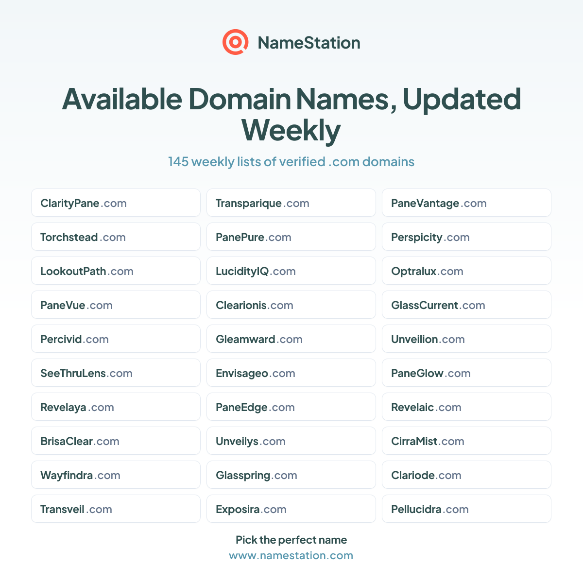 Available domain names, updated weekly