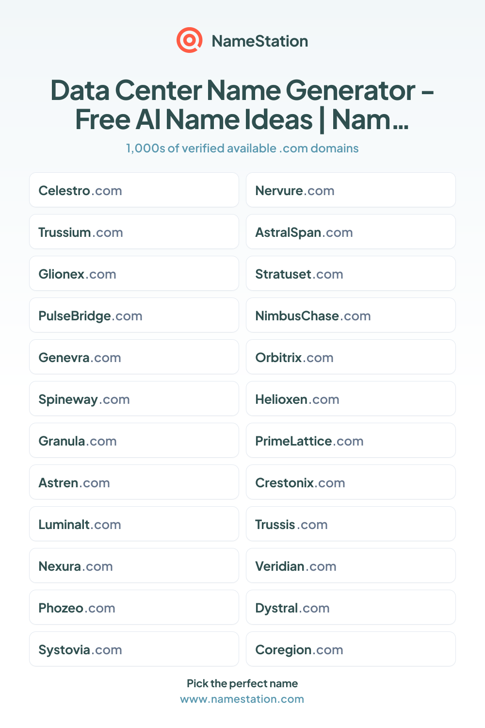 50+ Data Center Name Generator - Free AI Name Ideas | NameStation