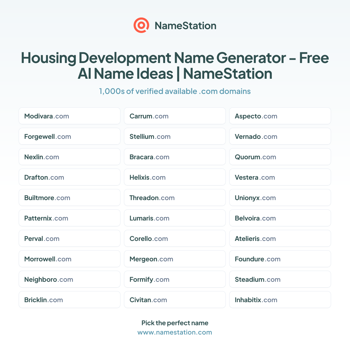 50+ Housing Development Name Generator - Free AI Name Ideas | NameStation