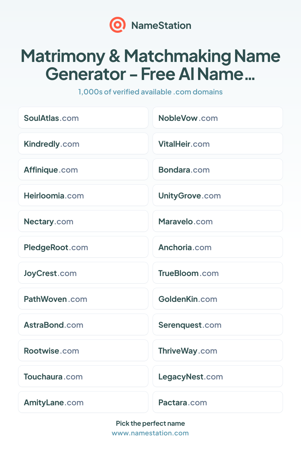 50+ Matrimony & Matchmaking Name Generator - Free AI Name Ideas ...