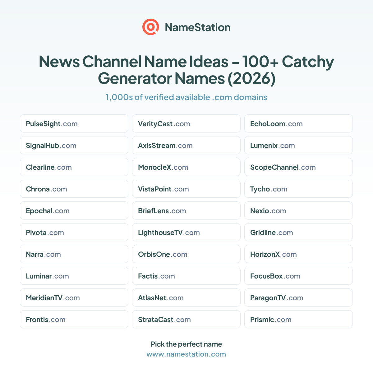 News Channel Name Ideas - 100+ Catchy Generator Names (2026) | NameStation